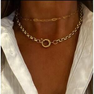 18K Gold Plated Chain Holder Necklace Stainless Steel chunky Womens Jewelry